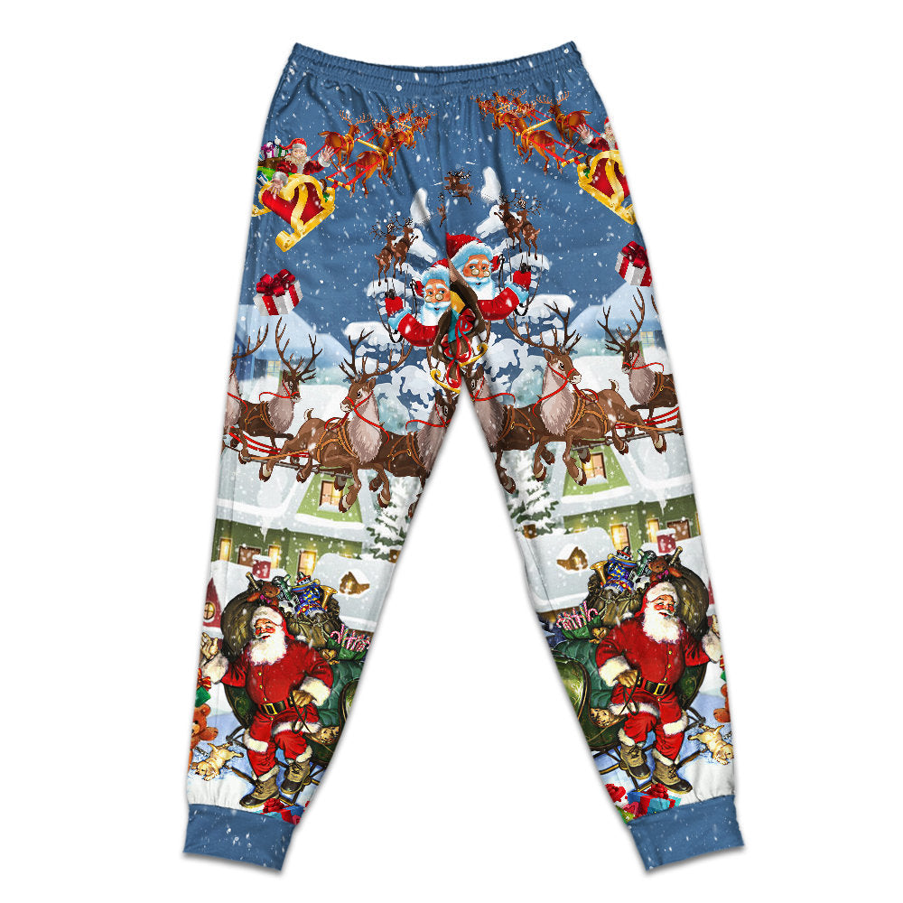 Santa Sleigh Holiday Greeting Short Sleeve Pajamas Set For Festive Sleepovers And Family Photos