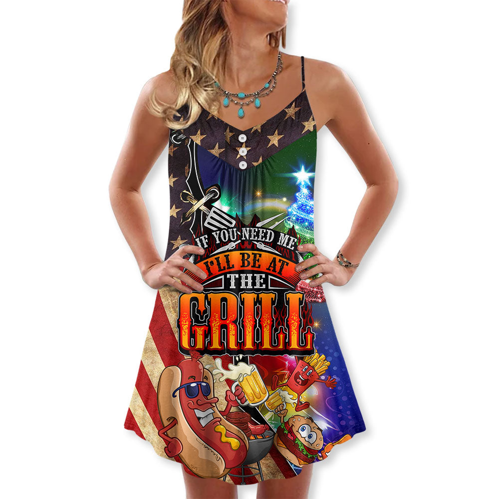 Holiday Grill Fun Christmas Fun V-Neck Sleeveless Cami Dress For Festivals Travel And Relaxed Casual Summer Wear