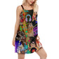 Cat Rocker V-Neck Sleeveless Cami Dress For Festivals And Creative Summer Styling