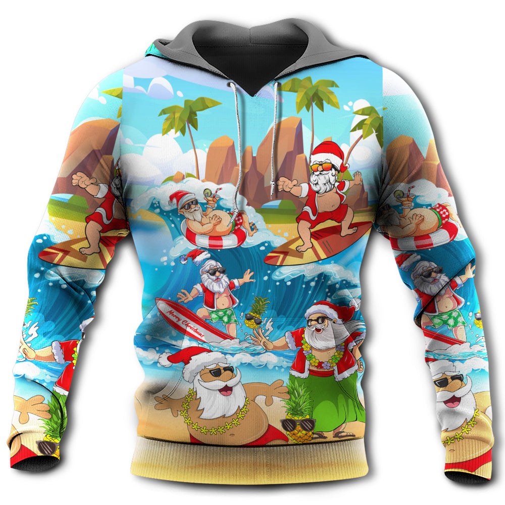 Tropical Funny Christmas Santa Beach Vacation Hoodie For Christmas Gatherings Outdoor Trips And Relaxed Seasonal Style