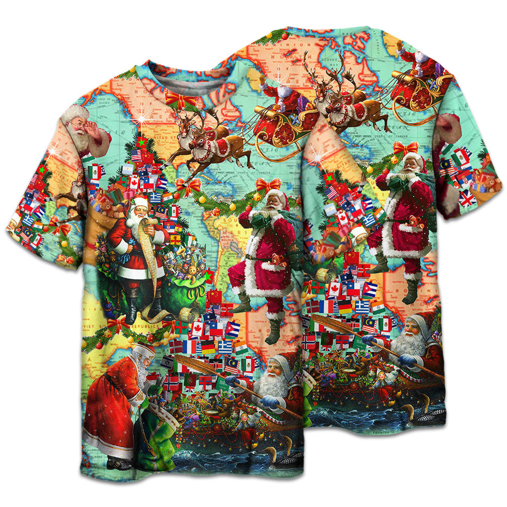 Santa Christmas Love Short Sleeve Pajamas Set For Christmas Sleepwear And Family Lounging