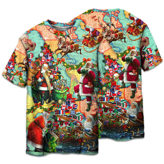 Santa Christmas Love Short Sleeve Pajamas Set For Christmas Sleepwear And Family Lounging