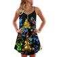 Christmas Celebration Neon Party V-Neck Sleeveless Cami Dress For Vacations And Casual Warm Weather Wear