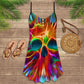 Skull Rainbow Color Love V-Neck Sleeveless Cami Dress For Travel And Expressive Warm Weather Fashion