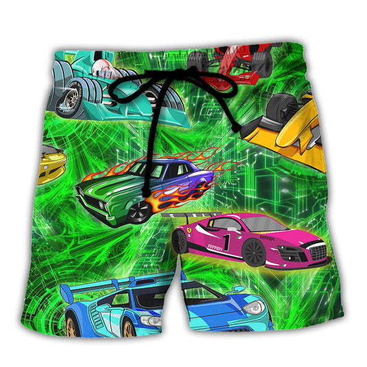 Car Green Color Love Style Beach Shorts For Outdoor Adventures And Comfort