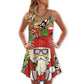 Christmas Hippie Santa Style V-Neck Sleeveless Cami Dress For Beach Trips Parties And Relaxed Warm Weather Style