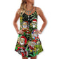 Hippie Santa Holiday Vibes V-Neck Sleeveless Cami Dress For Christmas Parties Travel And Bright Seasonal Fashion