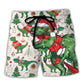 Dinosaur Christmas Tree Funny Beach Shorts For Beach Trips And Relaxed Vacation Styling