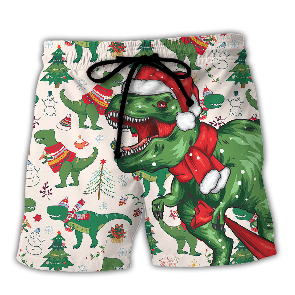 Dinosaur Christmas Tree Funny Beach Shorts For Beach Trips And Relaxed Vacation Styling