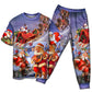 Playful Santa Christmas Short Sleeve Pajamas Set For Holiday Travel And Comfortable Home Wear