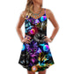 Cat Playing Golf Neon Lightning V-Neck Sleeveless Cami Dress For Game Day Events Travel And Warm Weather Outfits
