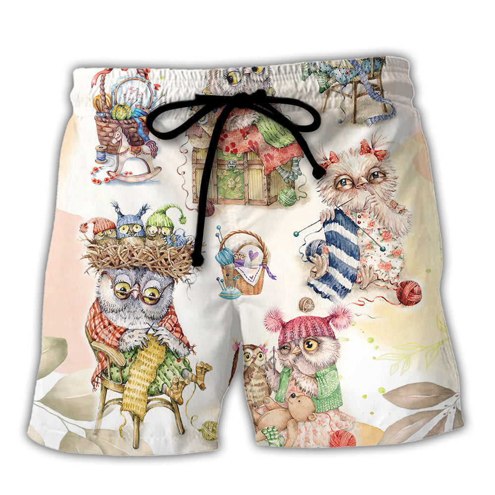 Owl Knitting Happy Craft Lover Beach Shorts For Animal Lover Vacation Wear