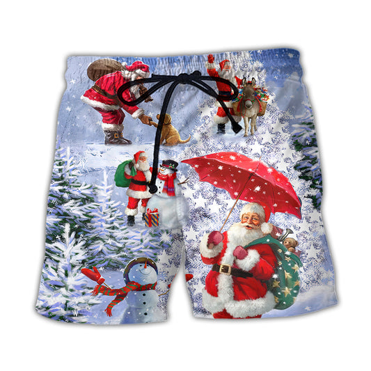 Christmas Santa Tree Beach Shorts For Oceanfront Escapes And Laid Back Styling