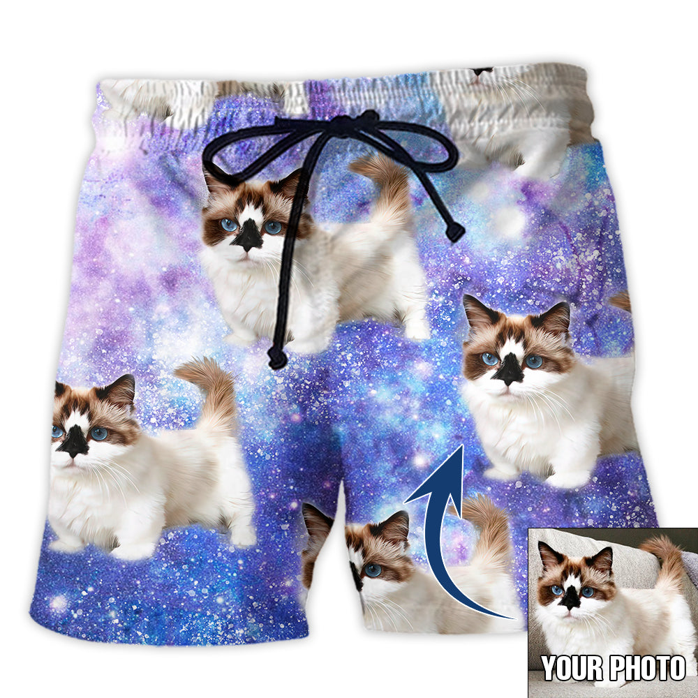 Cat Lover Various Style Personalized Photo Beach Shorts Design View For Poolside Relaxation And Holiday Trips