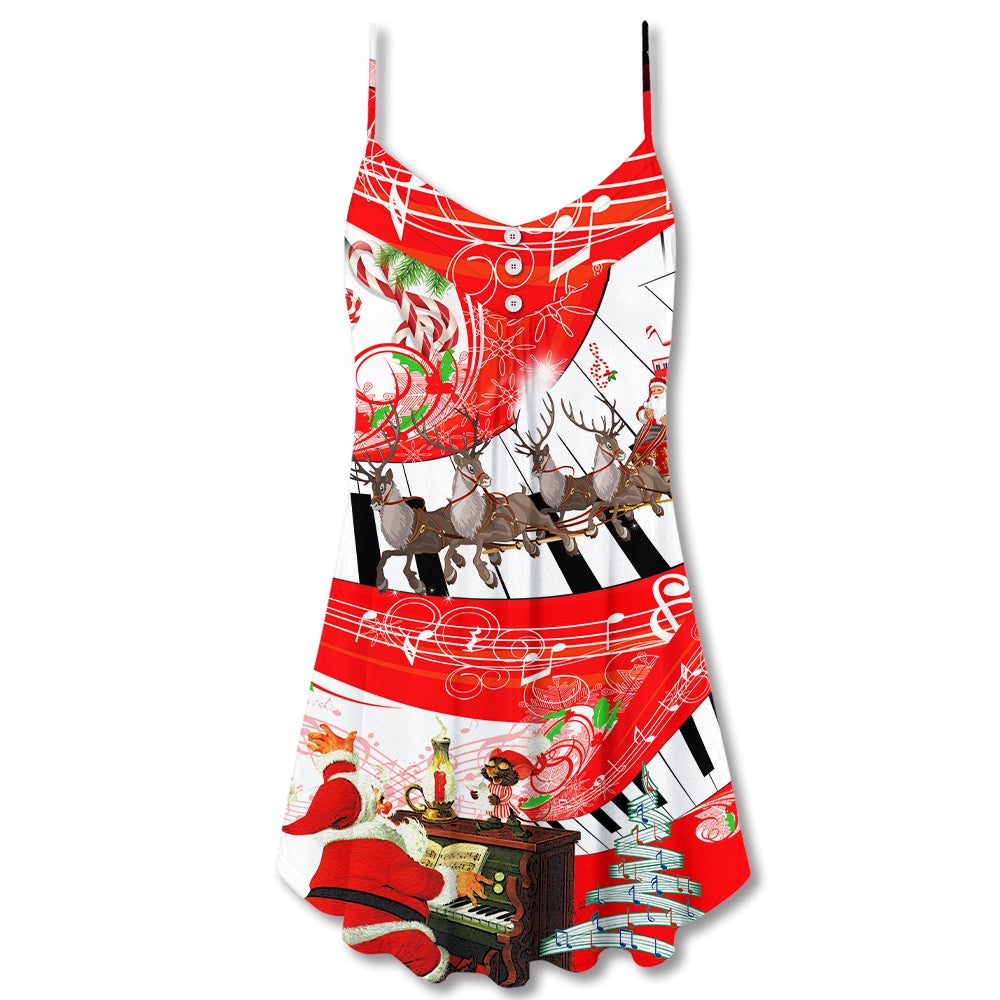 Christmas Love Music Happy Life V-Neck Sleeveless Cami Dress For Festive Events And Casual Summer Styling