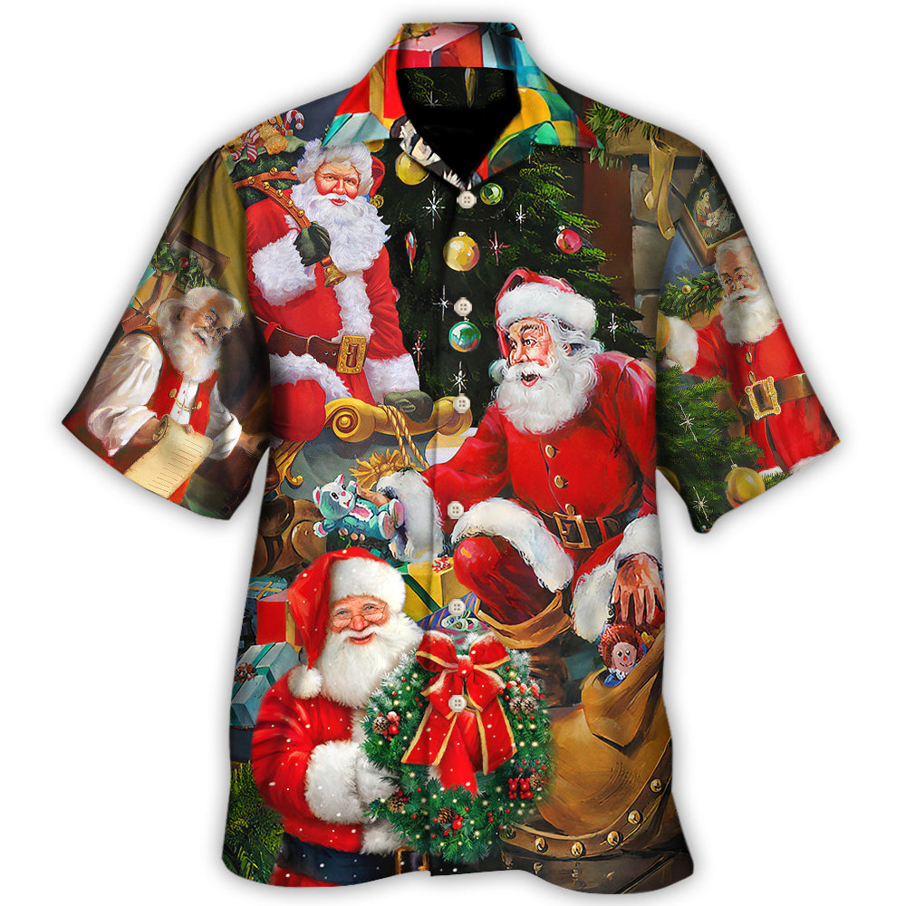 Christmas Santa Gift Hawaiian Shirt Artwork Detail For Tropical Trips And Casual Outings