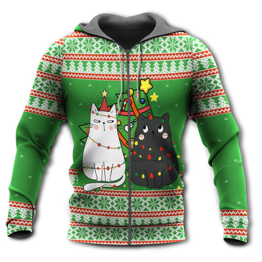 Cat Wreck Tree Holiday Hoodie For Winter Adventures Family Gatherings And Festive Everyday Style