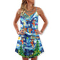Christmas Dancing Reindeer Joy V-Neck Sleeveless Cami Dress For Festivals Travel And Relaxed Casual Summer Wear