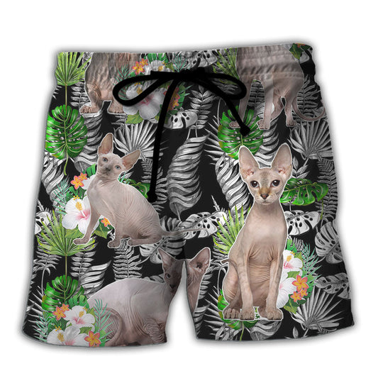 Sphynx Cat Lover Tropical Style Beach Shorts For Island Getaways And Comfort