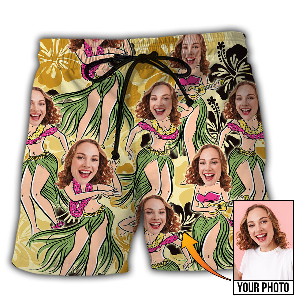 Funny Face Style Personalized Photo Beach Shorts Design View For Poolside Relaxation And Holiday Trips