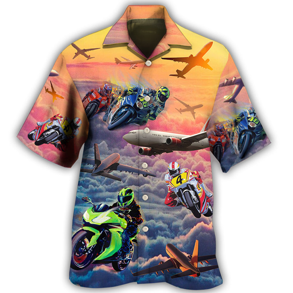 Motorcycle Airplane Dream Sky Hawaiian Shirt For Resort Trips, Coastal Parties, And Warm Weather Style