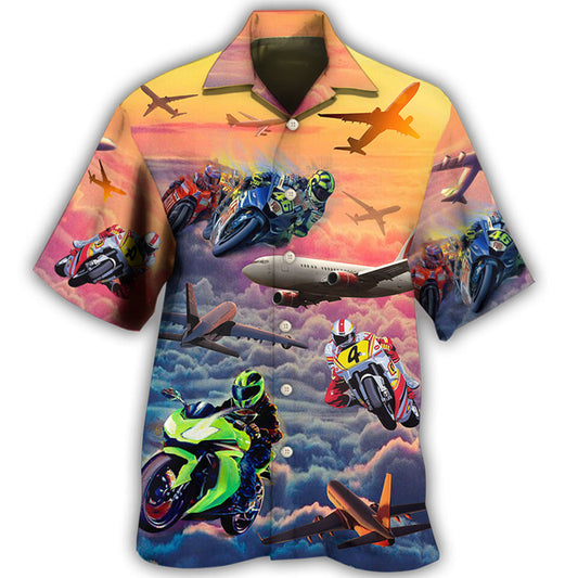 Motorcycle Airplane Dream Sky Hawaiian Shirt For Resort Trips, Coastal Parties, And Warm Weather Style