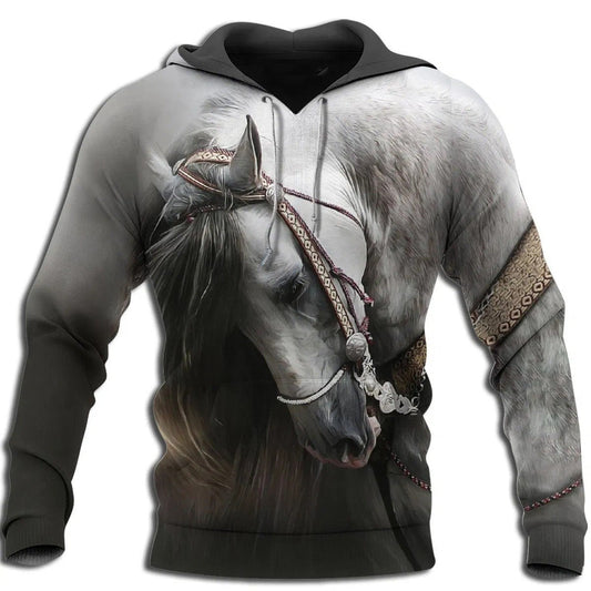 Horse Pattern Hoodie For Horse Inspired Streetwear Holidays And Comfortable Outfits