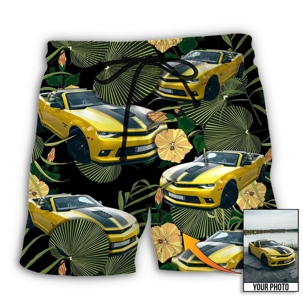 Car Floral Various Style Personalized Photo Beach Shorts Design Detail For Weekend Getaways And Beach Days