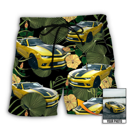Car Floral Various Style Personalized Photo Beach Shorts Design Detail For Weekend Getaways And Beach Days