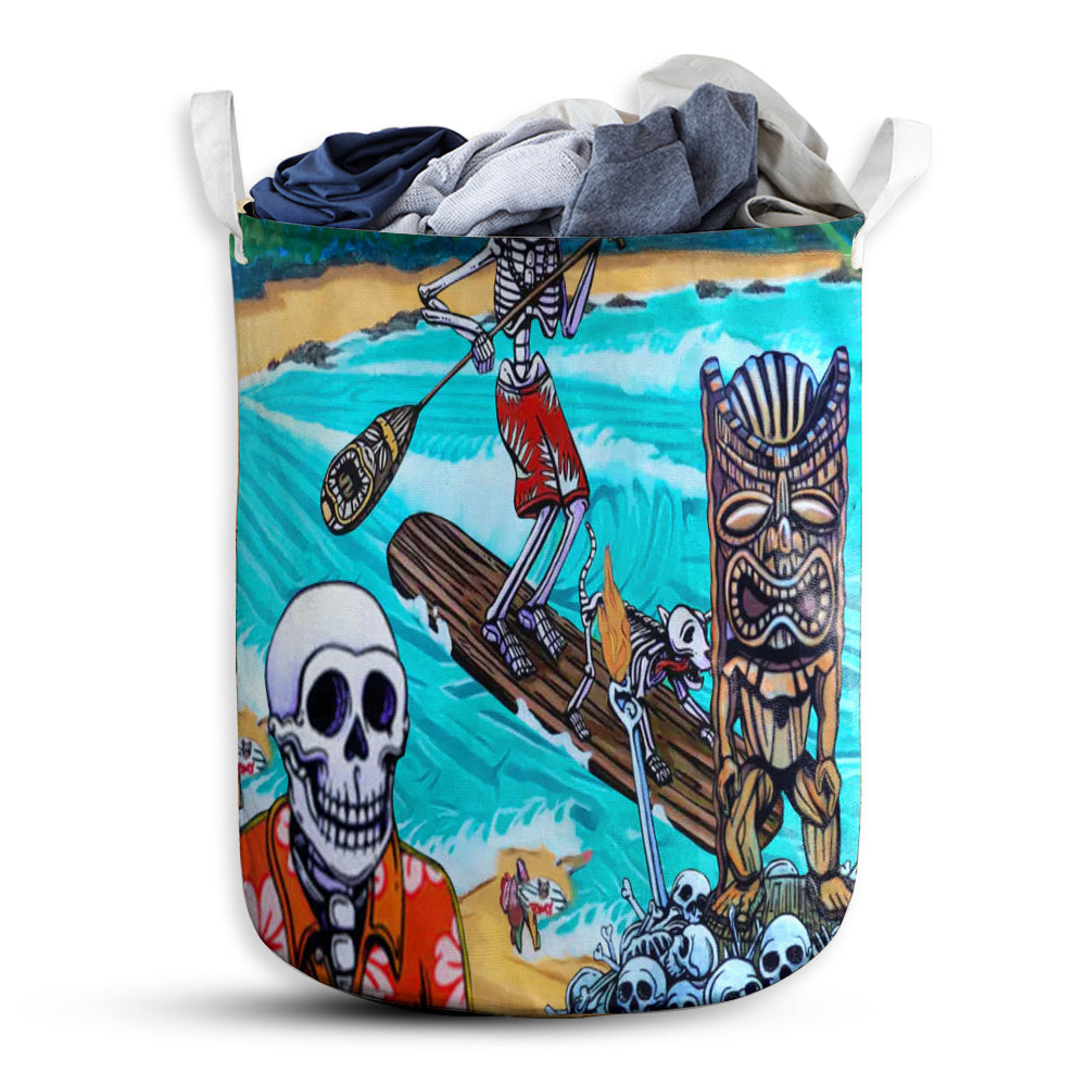 Small Size Skull And Tiki Summer Vibe Laundry Basket For Bathroom Bedroom Storage
