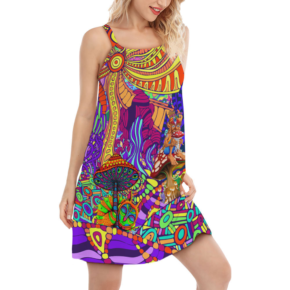 Hippie Colorful Joyful Spirit V-Neck Sleeveless Cami Dress For Music Festivals And Thoughtful Boho Gifting