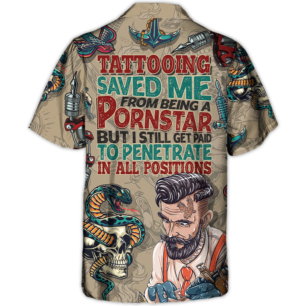 Funny Vintage Tattooing Hawaiian Shirt For Summer Vacation And Beach Travel