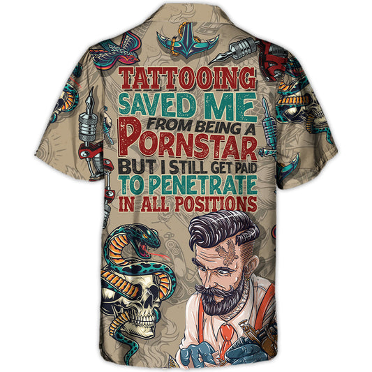 Funny Vintage Tattooing Hawaiian Shirt For Summer Vacation And Beach Travel