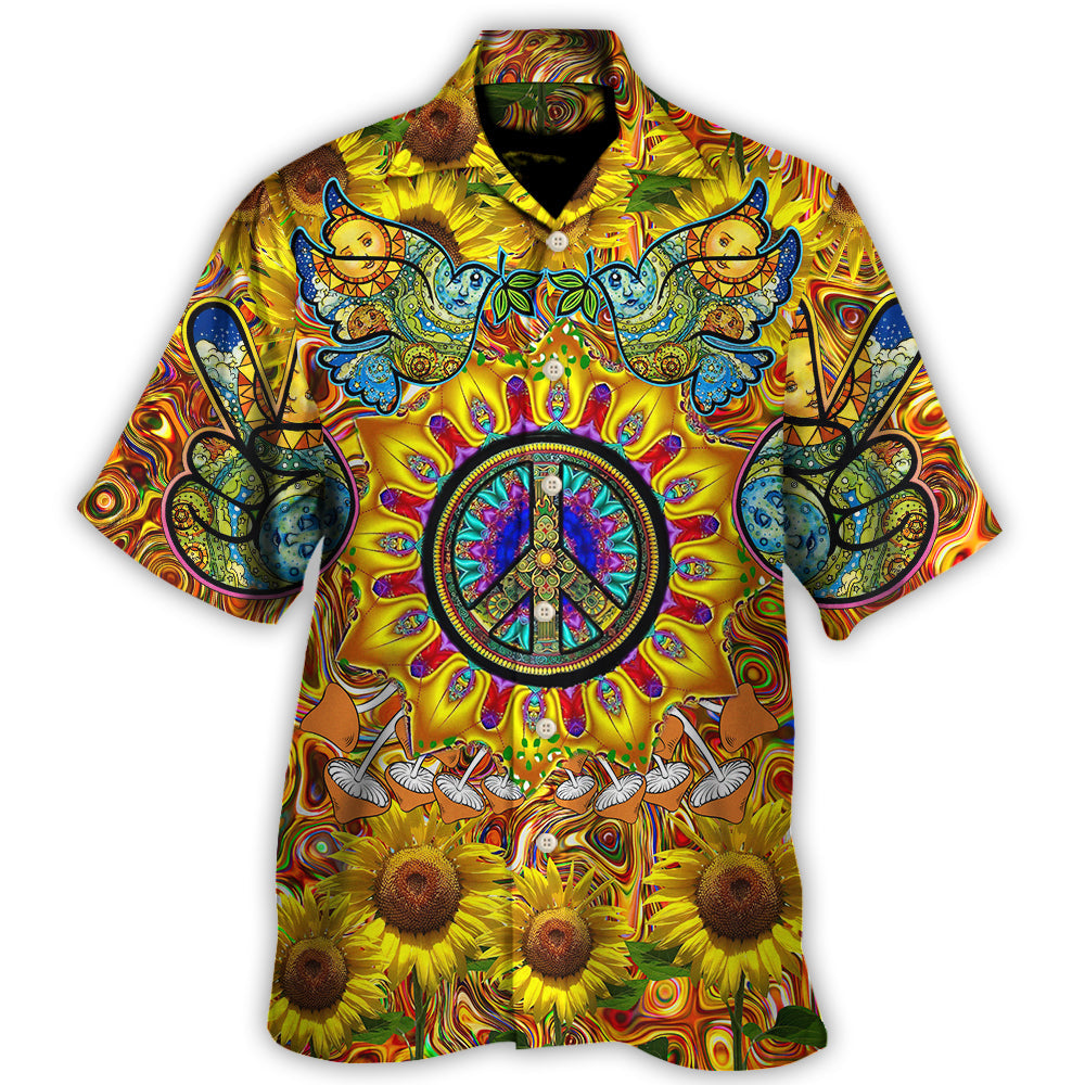 Sunflower Hippie Peace Hawaiian Shirt For Summer Events Coastal Travel And Comfortable Styling