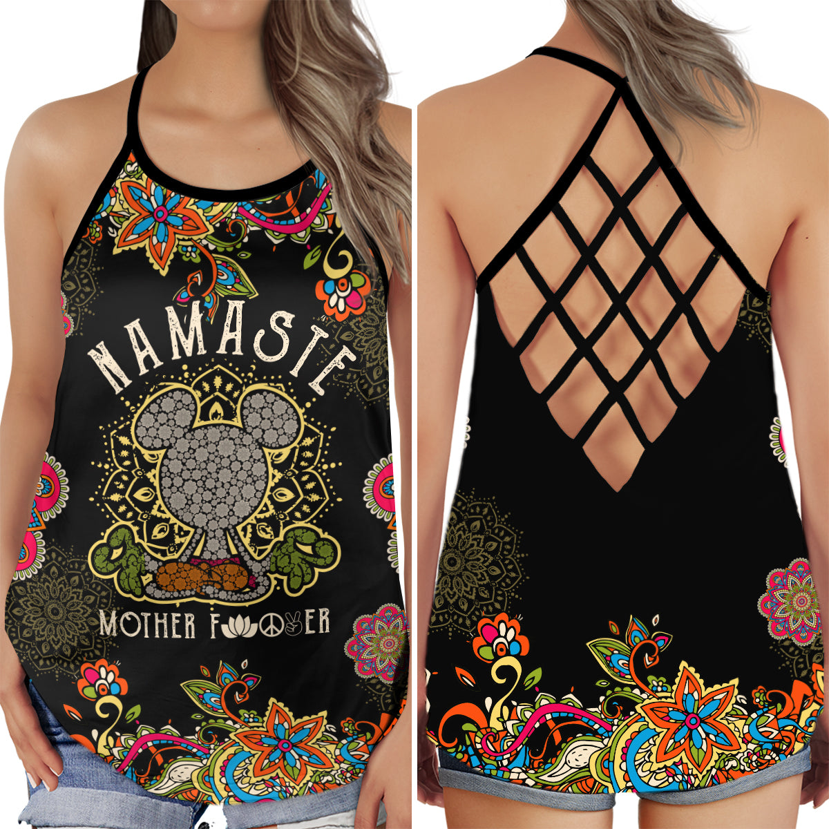Yoga Mouse Mandala Bold Humor Hollow Tank Top For Yoga Workouts And Festival Wear