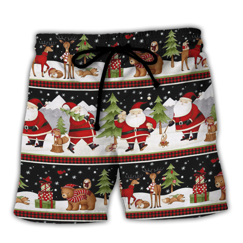 Christmas Happy Night Santa Reindeer Bear Beach Shorts For Summer Vacation And Coastal Travel