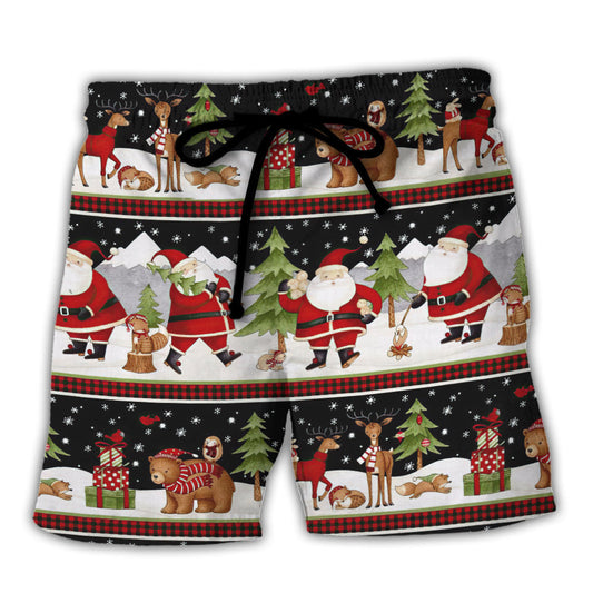Christmas Happy Night Santa Reindeer Bear Beach Shorts For Summer Vacation And Coastal Travel