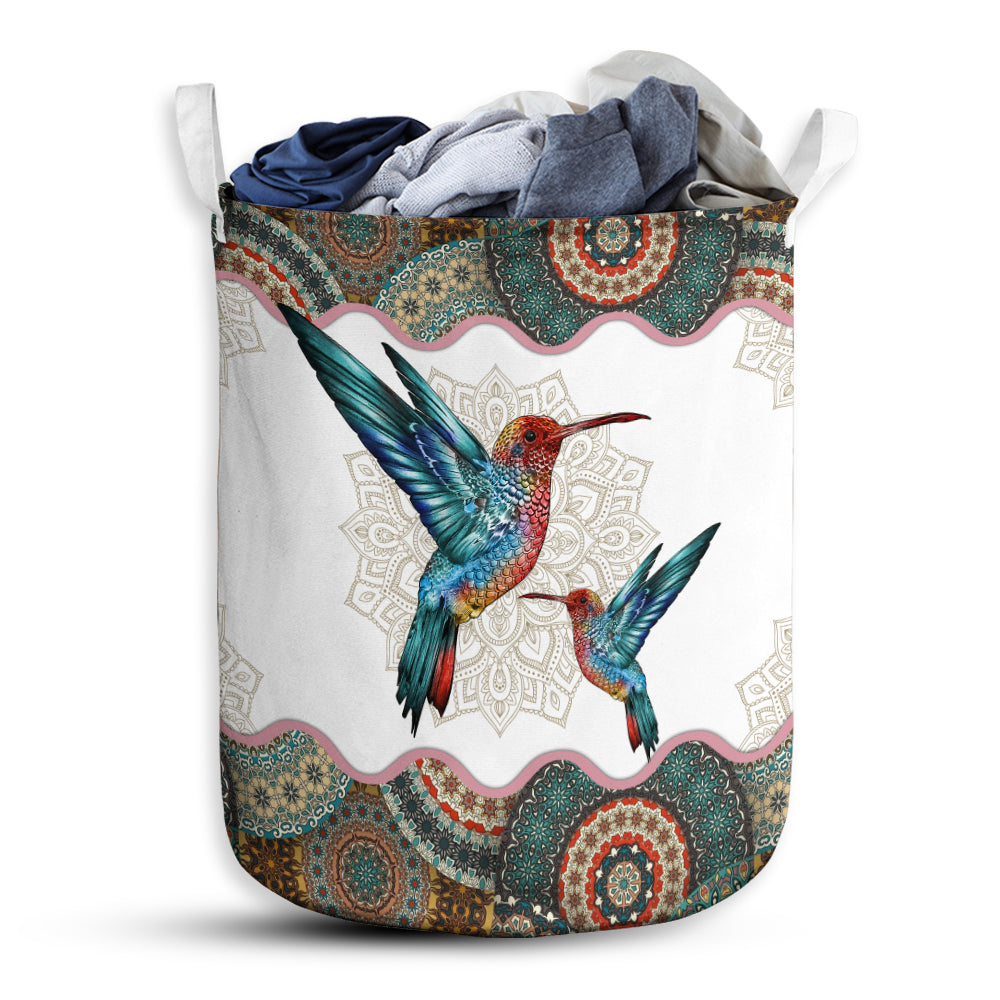 Medium Size Hummingbird Mandala Style Laundry Basket For Bathroom Bedroom Storage