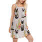 Cat Tropical Floral Siamese V-Neck Sleeveless Cami Dress For Tropical Parties And Casual Everyday Style