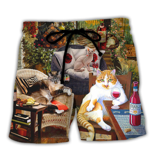Cat Wine Beach Shorts For Tropical Holidays And Relaxed Casual Wear