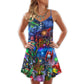 Christmas Dragon Light Art V-Neck Sleeveless Cami Dress For Festivals Travel And Relaxed Casual Summer Wear