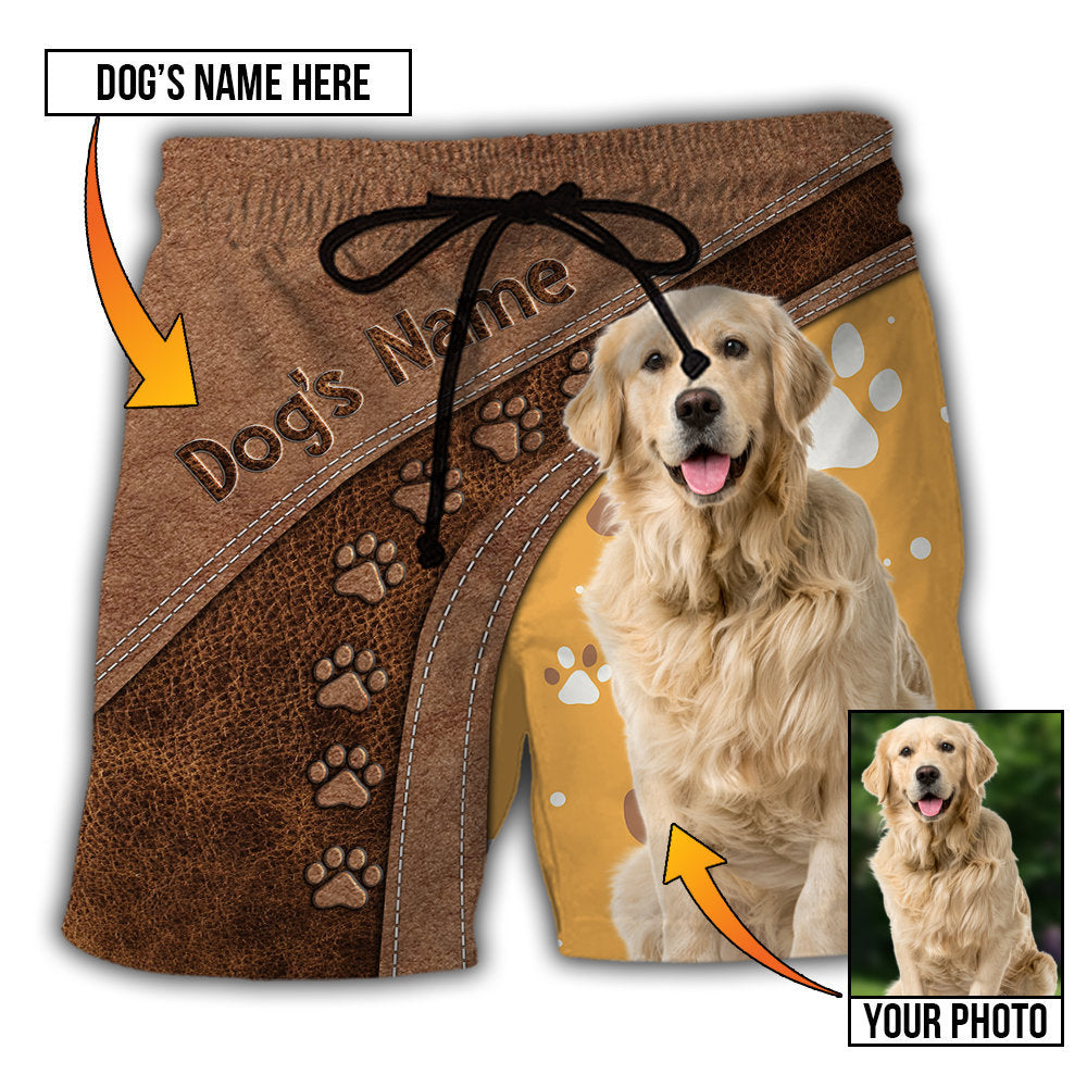 Dog Paw Various Leather Style Personalized Photo Beach Shorts Pattern Detail For Relaxed Warm Weather Outfits