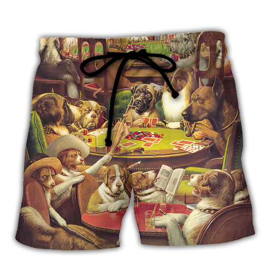 Card Game Dog Poker Night Art Beach Shorts For Game Day Getaways