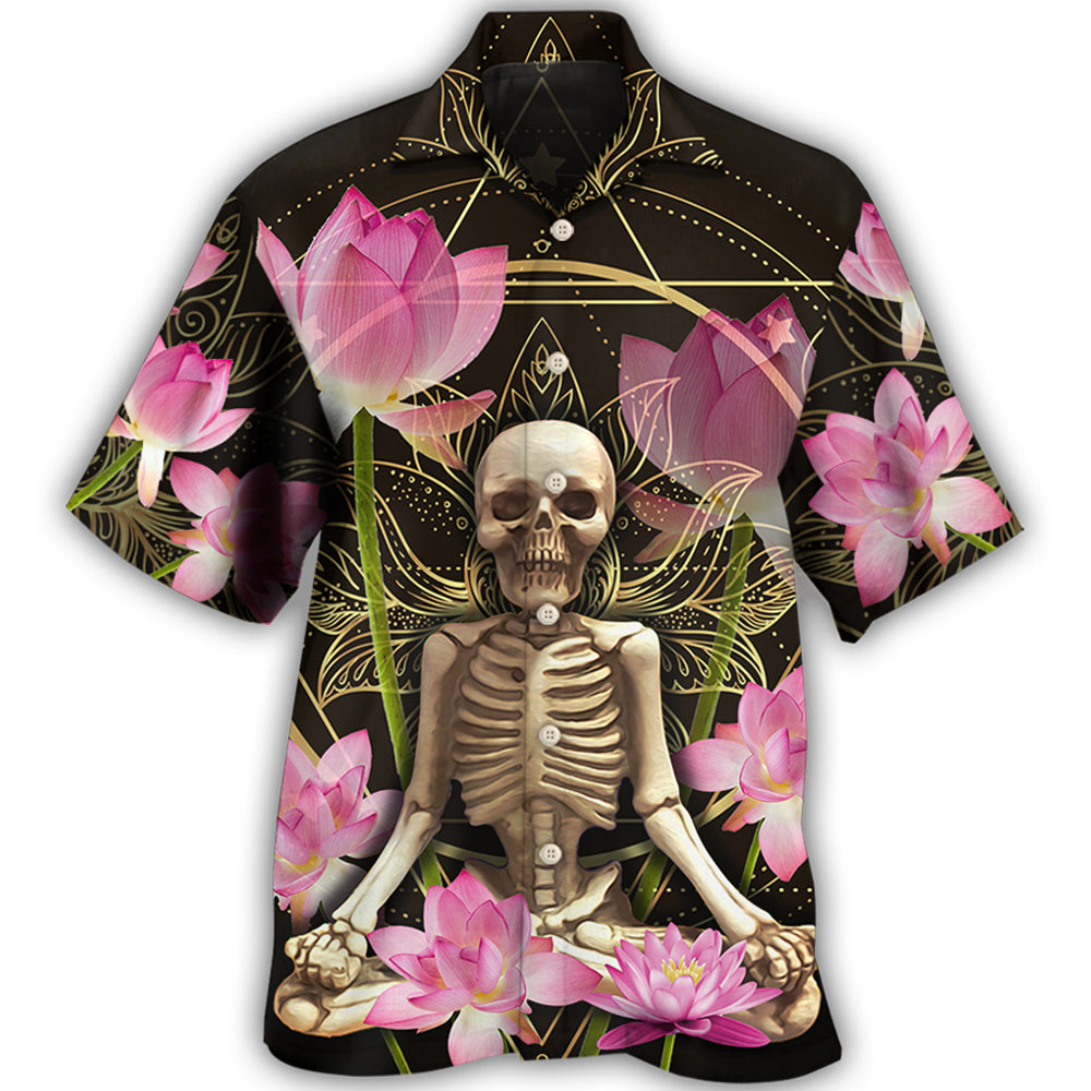 Skull Yoga Lotus Spiritual Energy Hawaiian Shirt For Resort Trips, Coastal Parties, And Warm Weather Style