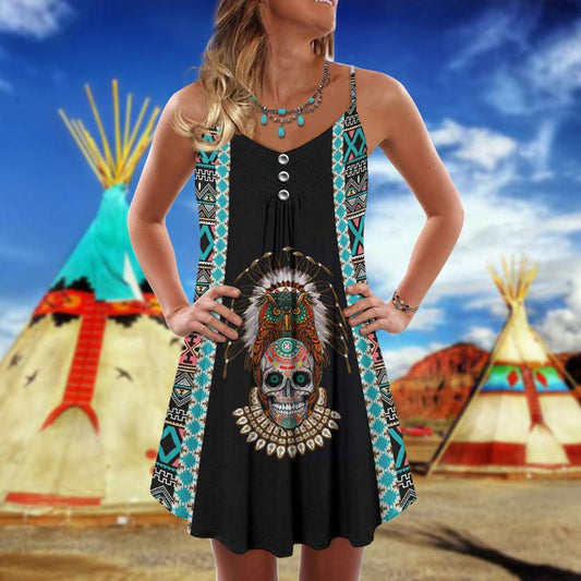 Tribal Skull Summer Vibes Limited – Women's Summer Sleeveless V-Neck Camisole Dress