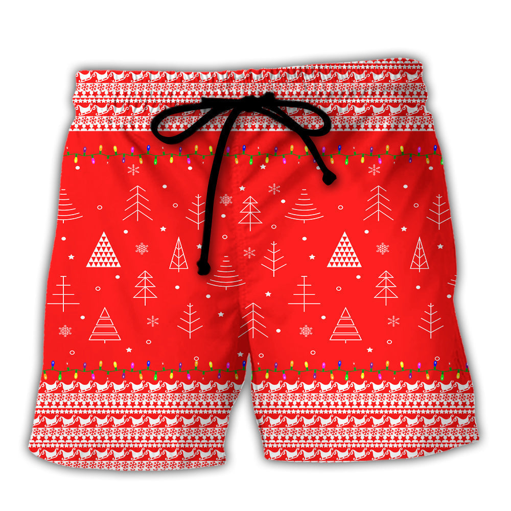 Christmas Red Cat Tree Beach Shorts For Tropical Holidays And Bright Seasonal Outfits