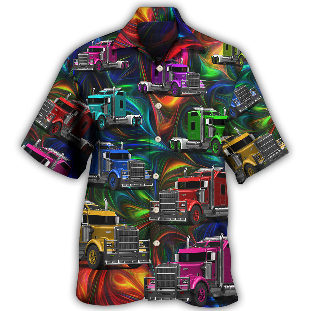 Creative Colorful Truck Hawaiian Shirt For Resort Trips, Coastal Parties, And Warm Weather Style