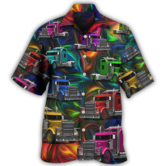Creative Colorful Truck Hawaiian Shirt For Resort Trips, Coastal Parties, And Warm Weather Style
