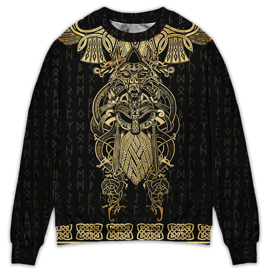 Viking Warrior Golden Raven Sweater For Mythic Art Fans Travel Adventures And Distinctive Gifting