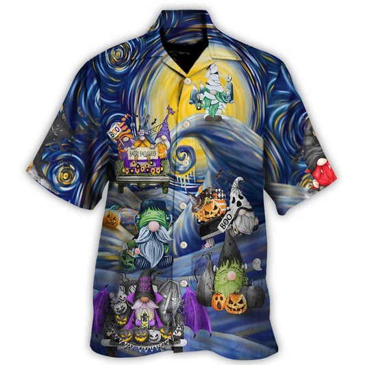 Spooky Gnome Halloween Haunted House Hawaiian Shirt Pattern Detail For Vacation Travel And Daily Wear